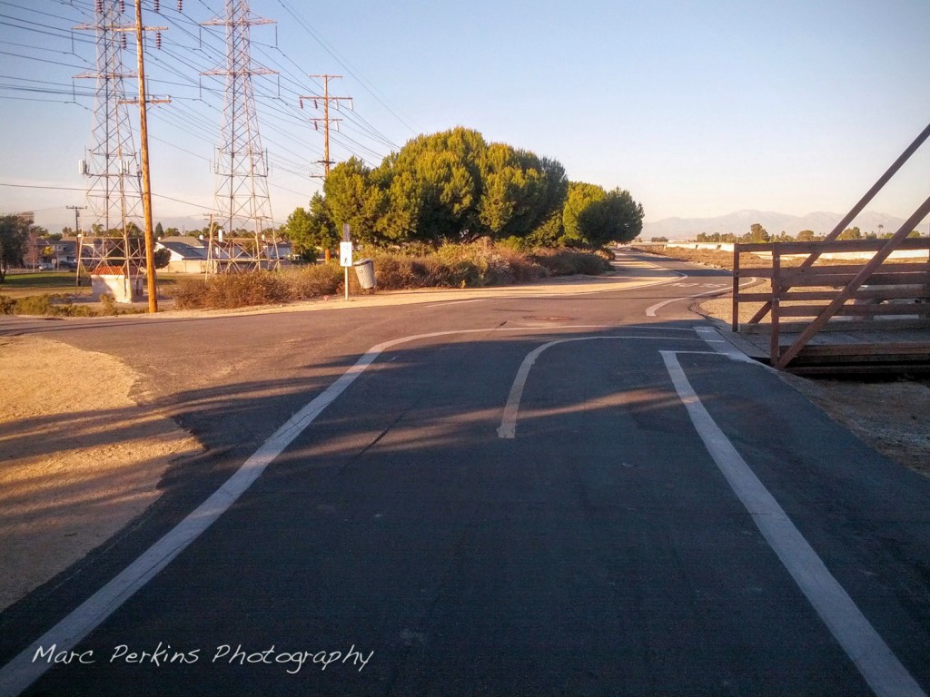 The entrance to SART from LeBart Park. Note that this is one of the few four-way intersections on SART; approach cautiously as most people are unaware of cross traffic.