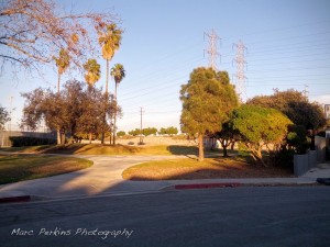 The (rather hard to find) entrance to SART at LeBard Park connects to a street at the end of Cynthia Drive.