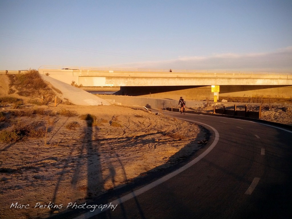 The Santa Ana River Trail curves around and passes under the Pacific Coat Highway (Highway 1) at its end.