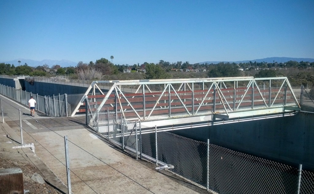 The bridge that connects Fairview (and Talbert) Park to the Santa Ana River Trail. You must walk about a thousand feet in the direction the gentleman is walking before you actually join SART.