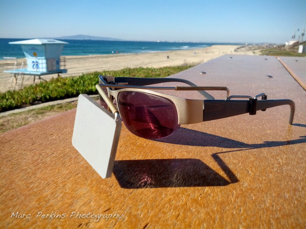 My Take A Look Cycling Original Eyeglass Mirror on the beach in Huntington Beach.