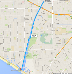 The length of the Santa Ana River Trail in Costa Mesa. Image from GoogleMaps