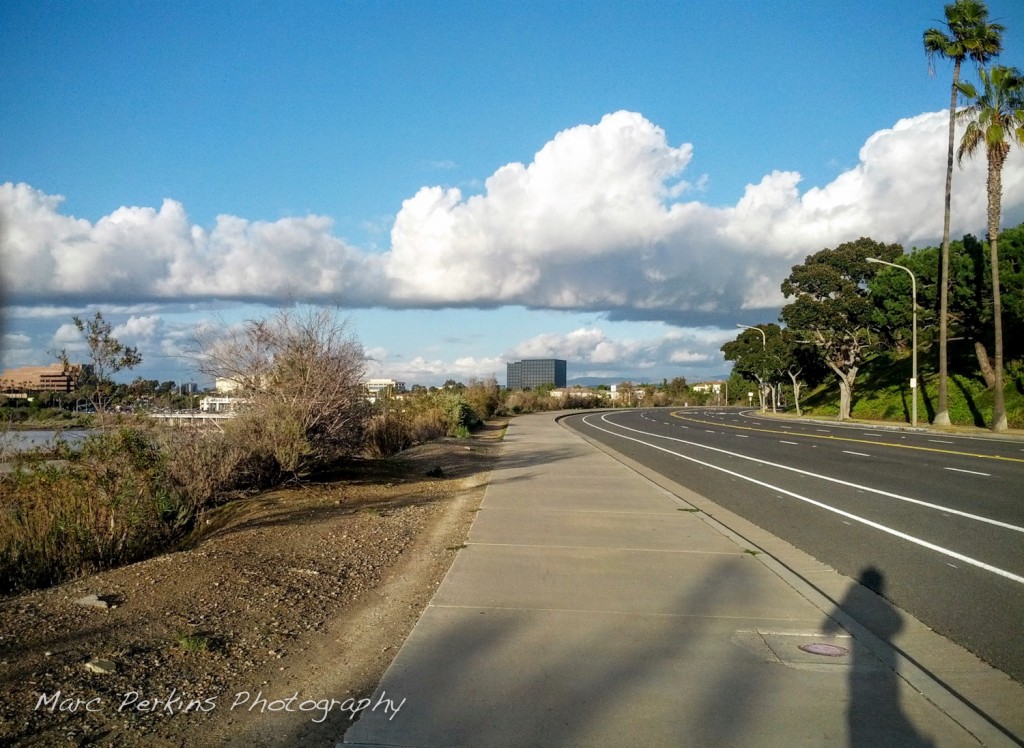 Eastbluff Drive's portion of the Newport Back Bay loop has a huge sidewalk that's perfect for riding on.