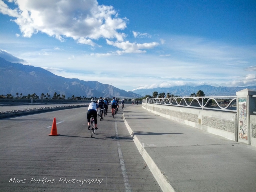 The Dinah Shore Drive Bridge had a lane coned off for us.