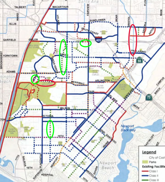 Image of bike paths in Costa Mesa