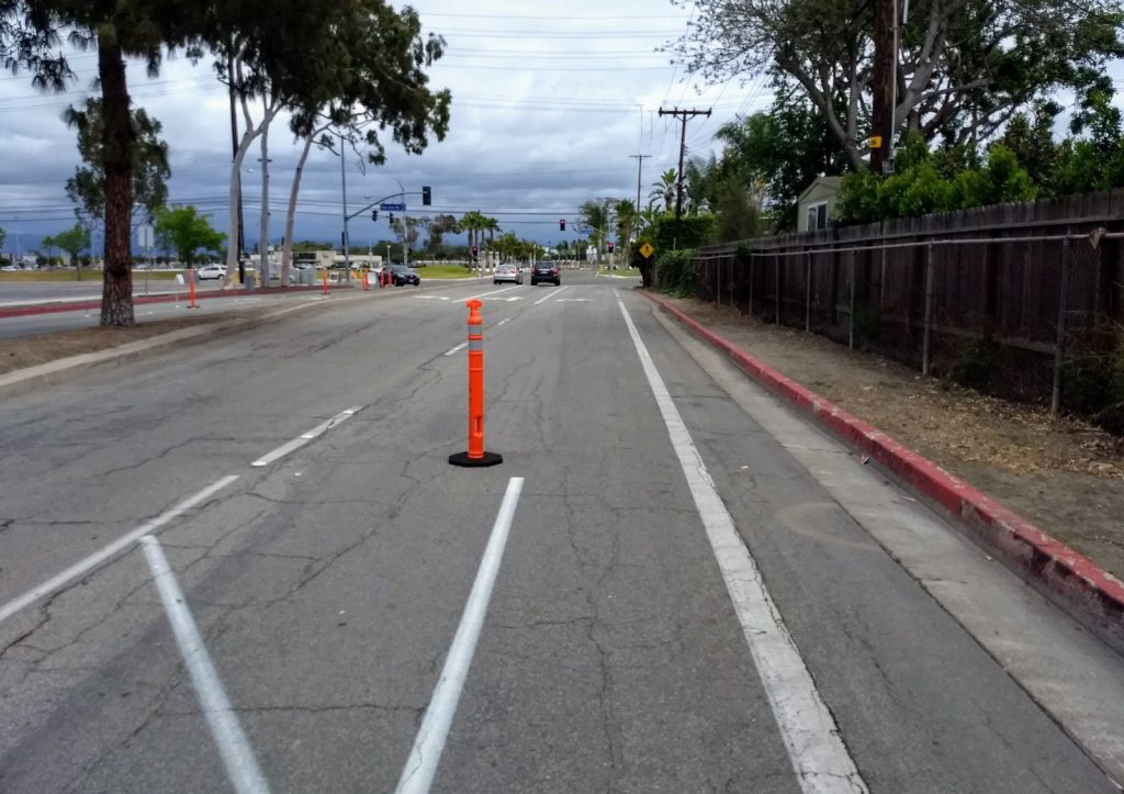 The eastbound end of the demonstration leaves cyclists to fend for themselves.