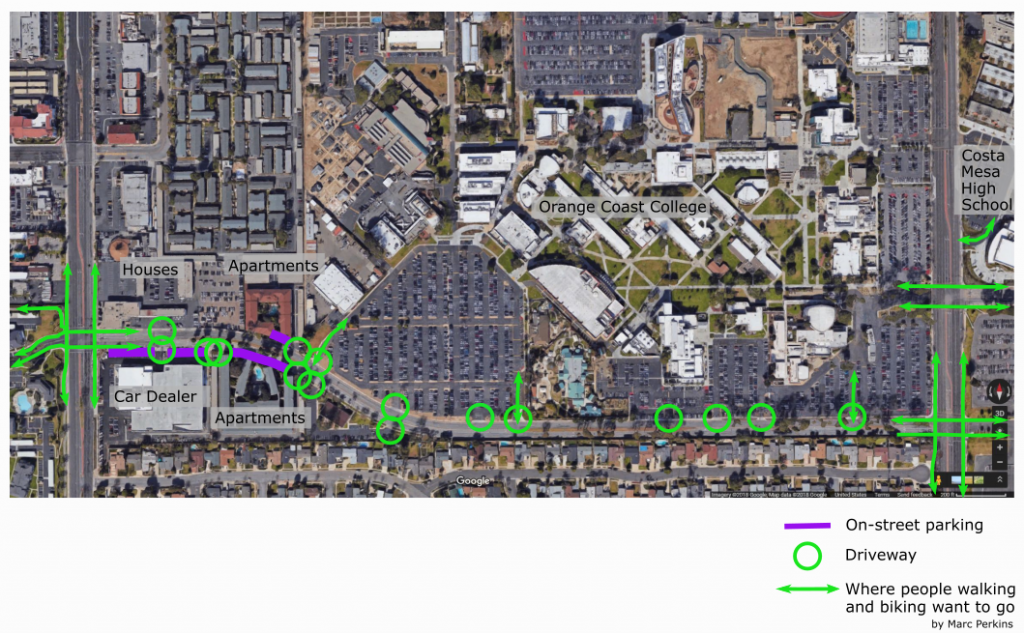 Marked-up satellite image of Merrimac Way.