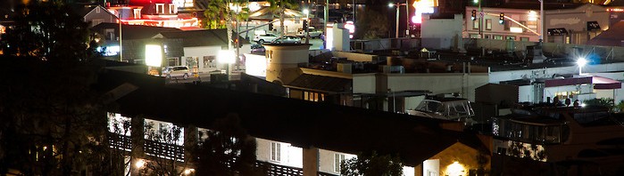 A portion of Newport Beach's skyline at night