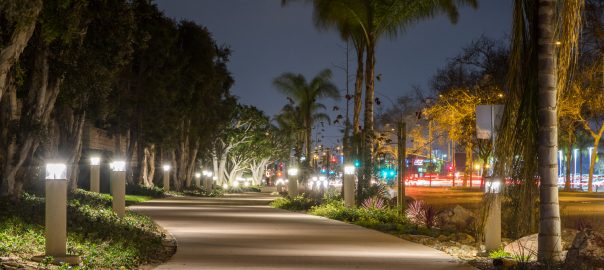 Harbor Blvd. Bike Trail at night