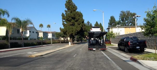 Truck blocks Merrimac Way.